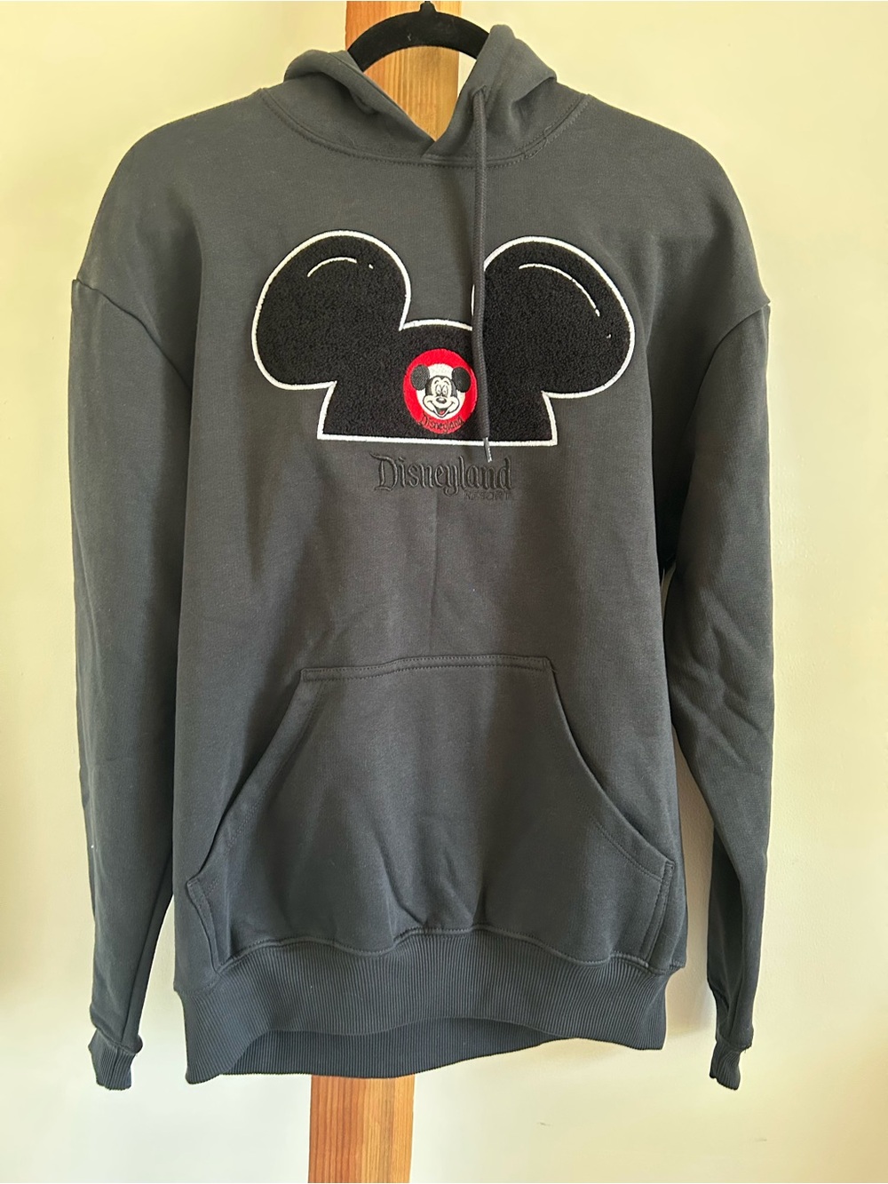 Disney Men's Charcoal Gray Mickey Patch Hooded Sweatshirt